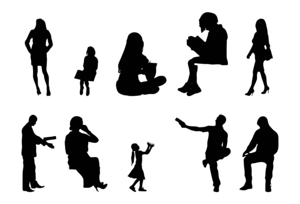 Vektor Silhouetten Umrisse Von Menschen Konturzeichnung Menschen Silhouette Icon Set — Stockvektor