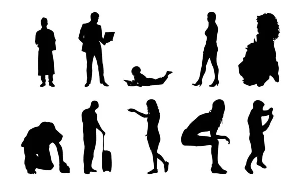 Silhouettes Vectorielles Silhouettes Esquissées Personnes Dessin Contour Silhouette Personnes Icône — Image vectorielle