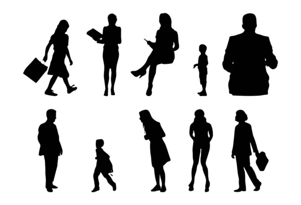 Vektor Silhouetten Umrisse Von Menschen Konturzeichnung Menschen Silhouette Icon Set — Stockvektor