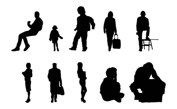 Silhouettes Vectorielles Silhouettes Esquissées Personnes Dessin Contour Silhouette Personnes Icône — Image vectorielle