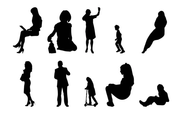 Vector Silhouetten Overzicht Silhouetten Van Mensen Contourtekening Personensilhouet Icoon Set — Stockvector