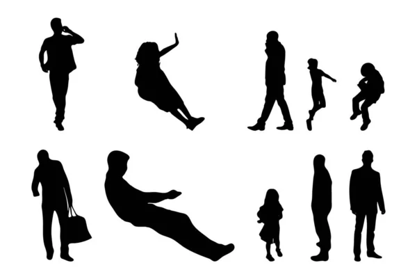 Vektor Silhouetten Umrisse Von Menschen Konturzeichnung Menschen Silhouette Icon Set — Stockvektor