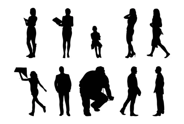 Vektor Silhouetten Umrisse Von Menschen Konturzeichnung Menschen Silhouette Icon Set — Stockvektor