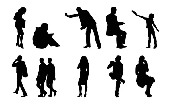 Vektor Silhouetten Umrisse Von Menschen Konturzeichnung Menschen Silhouette Icon Set — Stockvektor