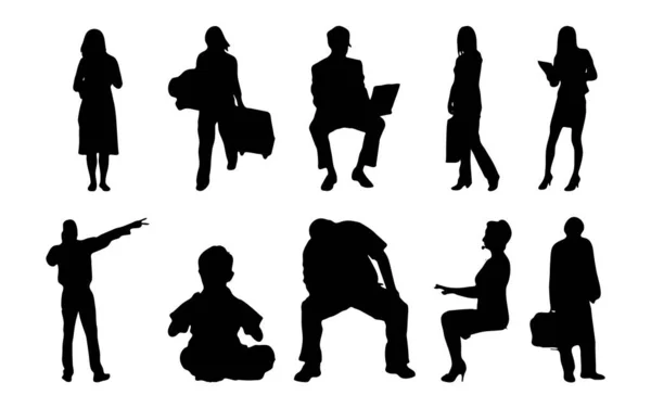 Vektor Silhouetten Umrisse Von Menschen Konturzeichnung Menschen Silhouette Icon Set — Stockvektor