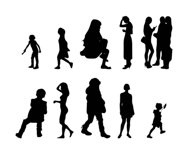 Silhouettes Vectorielles Silhouettes Esquissées Personnes Dessin Contour Silhouette Personnes Icône — Image vectorielle