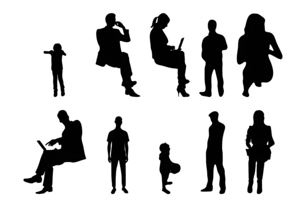 Vektor Silhouetten Umrisse Von Menschen Konturzeichnung Menschen Silhouette Icon Set — Stockvektor