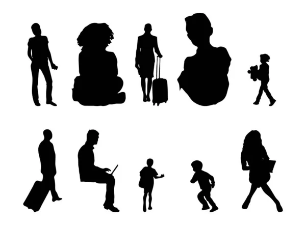 Vektor Silhouetten Umrisse Von Menschen Konturzeichnung Menschen Silhouette Icon Set — Stockvektor