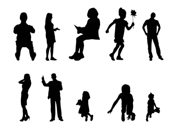 Vektor Silhouetten Umrisse Von Menschen Konturzeichnung Menschen Silhouette Icon Set — Stockvektor