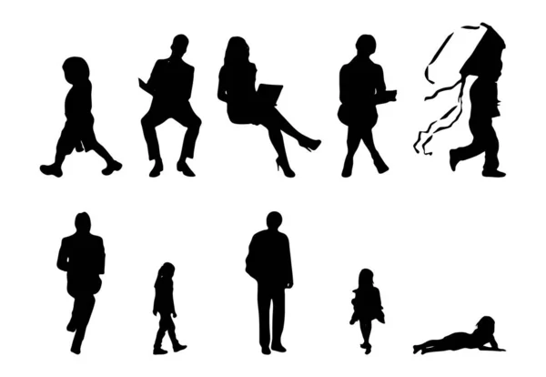 Vektor Silhouetten Umrisse Von Menschen Konturzeichnung Menschen Silhouette Icon Set — Stockvektor