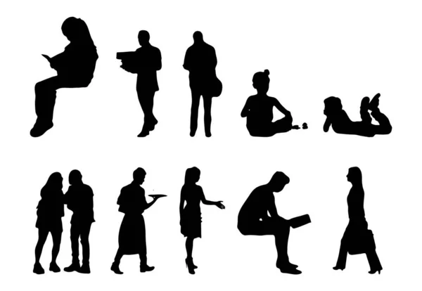 Vektor Silhouetten Umrisse Von Menschen Konturzeichnung Menschen Silhouette Icon Set — Stockvektor