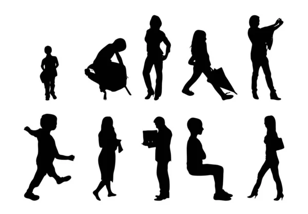 Vektor Silhouetten Umrisse Von Menschen Konturzeichnung Menschen Silhouette Icon Set — Stockvektor