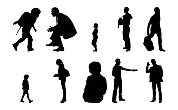 Vektor Silhouetten Umrisse Von Menschen Konturzeichnung Menschen Silhouette Icon Set — Stockvektor