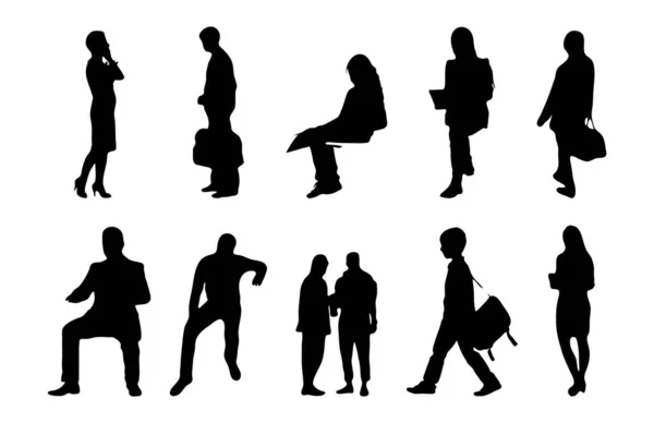 Vektor Silhouetten Umrisse Von Menschen Konturzeichnung Menschen Silhouette Icon Set — Stockvektor