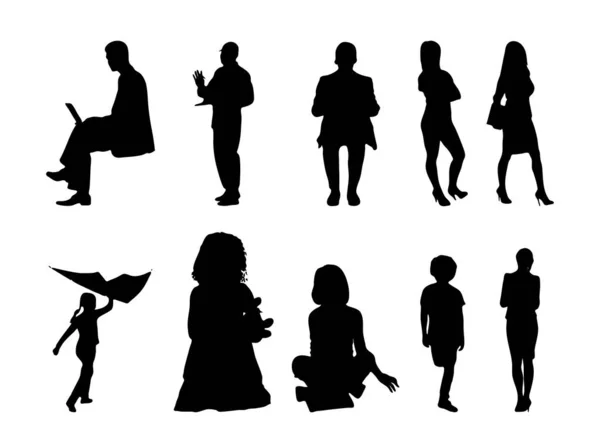 Vektor Silhouetten Umrisse Von Menschen Konturzeichnung Menschen Silhouette Icon Set — Stockvektor