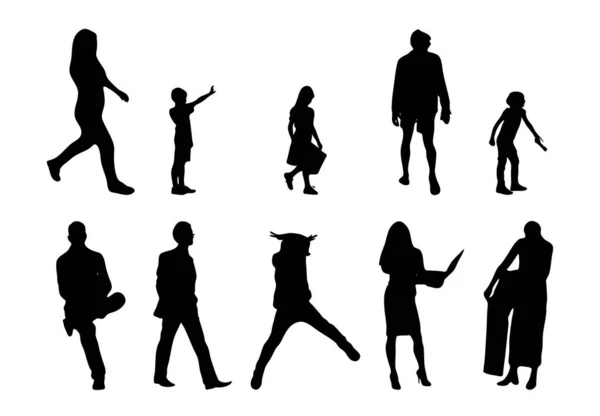 Vektor Silhouetten Umrisse Von Menschen Konturzeichnung Menschen Silhouette Icon Set — Stockvektor