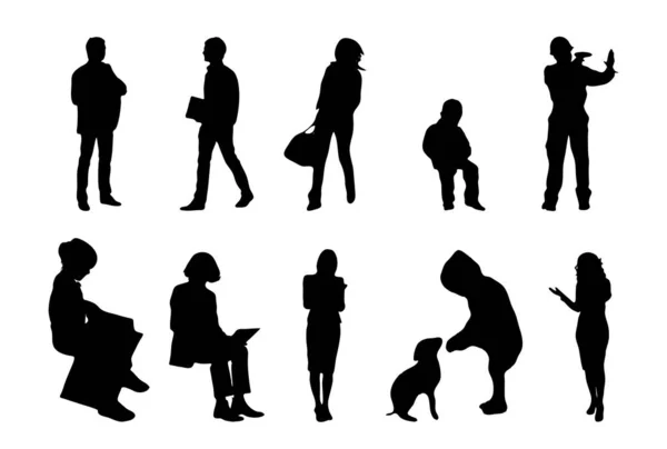 Vector Silhouettes Outline Silhouettes People Contour Drawing People Silhouette Icon — Stock Vector