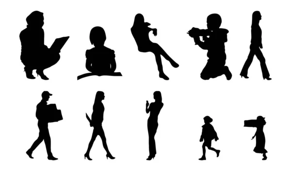 Vektor Silhouetten Umrisse Von Menschen Konturzeichnung Menschen Silhouette Icon Set — Stockvektor