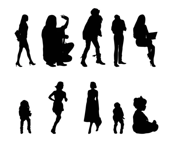 Vektor Silhouetten Umrisse Von Menschen Konturzeichnung Menschen Silhouette Icon Set — Stockvektor