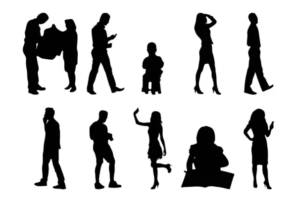 Vektor Silhouetten Umrisse Von Menschen Konturzeichnung Menschen Silhouette Icon Set — Stockvektor