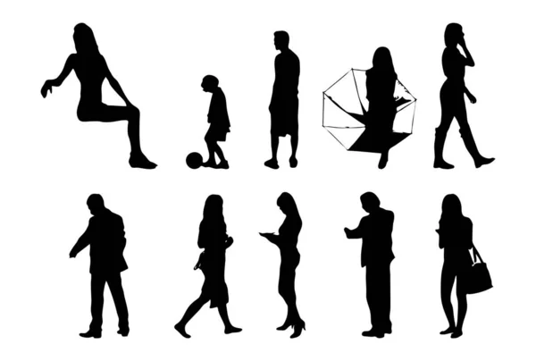 Vector Silhouetten Overzicht Silhouetten Van Mensen Contourtekening Personensilhouet Icoon Set — Stockvector