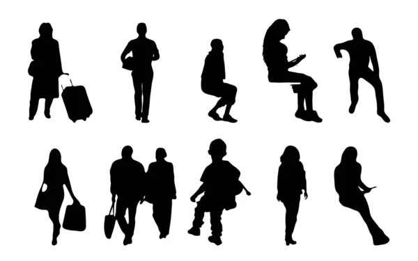 Vektor Silhouetten Umrisse Von Menschen Konturzeichnung Menschen Silhouette Icon Set — Stockvektor