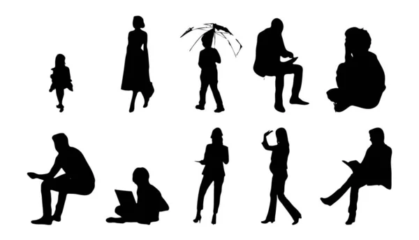 Silhouettes Vectorielles Silhouettes Esquissées Personnes Dessin Contour Silhouette Personnes Icône — Image vectorielle