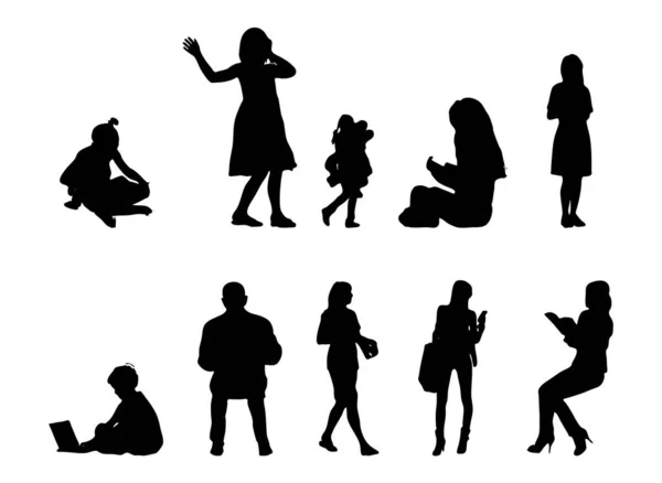 Vektor Silhouetten Umrisse Von Menschen Konturzeichnung Menschen Silhouette Icon Set — Stockvektor