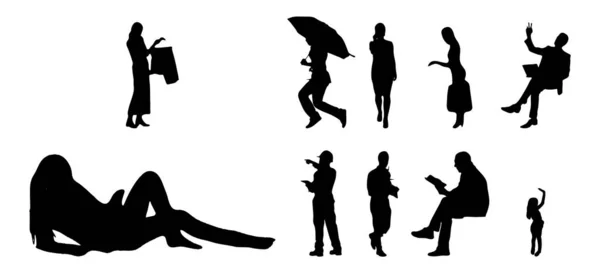 Silhouettes Vectorielles Silhouettes Esquissées Personnes Dessin Contour Silhouette Personnes Icône — Image vectorielle