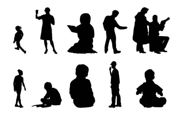 Silhouettes Vectorielles Silhouettes Esquissées Personnes Dessin Contour Silhouette Personnes Icône — Image vectorielle