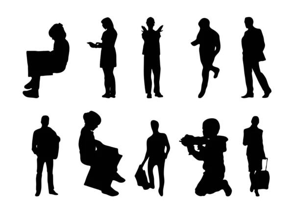 Vektor Silhouetten Umrisse Von Menschen Konturzeichnung Menschen Silhouette Icon Set — Stockvektor