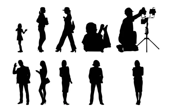 Vektor Silhouetten Umrisse Von Menschen Konturzeichnung Menschen Silhouette Icon Set — Stockvektor