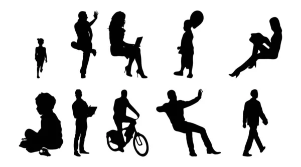 Vektor Silhouetten Umrisse Von Menschen Konturzeichnung Menschen Silhouette Icon Set — Stockvektor