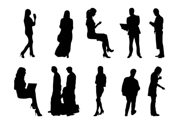 Vector Silhouetten Overzicht Silhouetten Van Mensen Contourtekening Personensilhouet Icoon Set — Stockvector