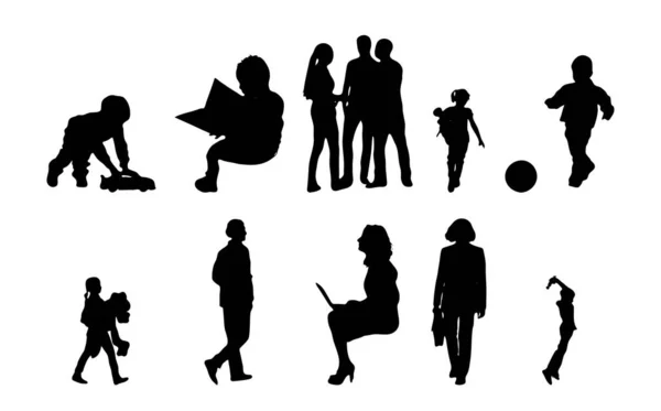 Vector Silhouetten Overzicht Silhouetten Van Mensen Contourtekening Personensilhouet Icoon Set — Stockvector