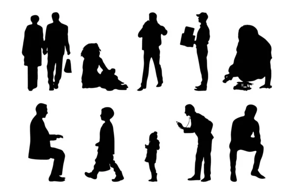 Vektor Silhouetten Umrisse Von Menschen Konturzeichnung Menschen Silhouette Icon Set — Stockvektor