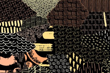 Desen. Fırça darbeleriyle soyut arkaplan. Tek renkli, elle çizilmiş doku. Modern grafik tasarımı. El yapımı çizgili..