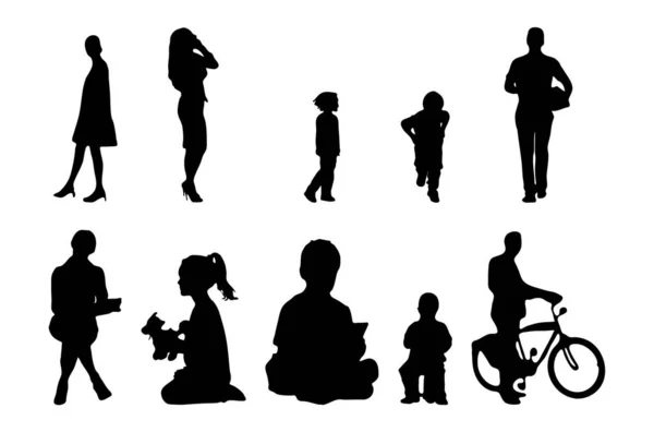 Vector Silhouetten Overzicht Silhouetten Van Mensen Contourtekening Personensilhouet Icoon Set — Stockvector