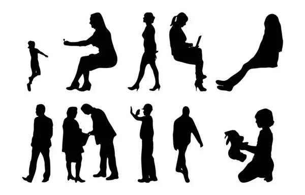 Vektor Silhouetten Umrisse Von Menschen Konturzeichnung Menschen Silhouette Icon Set — Stockvektor