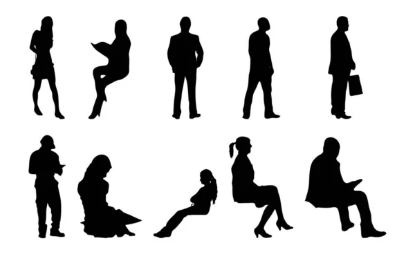 Silhouettes Vectorielles Silhouettes Esquissées Personnes Dessin Contour Silhouette Personnes Icône — Image vectorielle