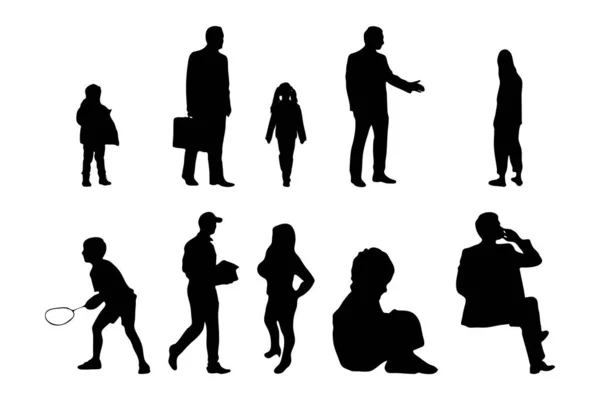 Vektor Silhouetten Umrisse Von Menschen Konturzeichnung Menschen Silhouette Icon Set — Stockvektor