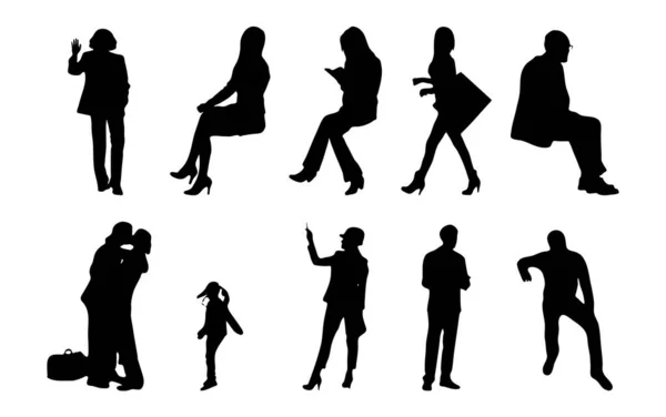 Vektor Silhouetten Umrisse Von Menschen Konturzeichnung Menschen Silhouette Icon Set — Stockvektor