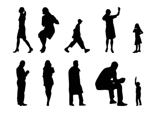 Vektor Silhouetten Umrisse Von Menschen Konturzeichnung Menschen Silhouette Icon Set — Stockvektor