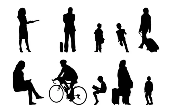 Vektor Silhouetten Umrisse Von Menschen Konturzeichnung Menschen Silhouette Icon Set — Stockvektor