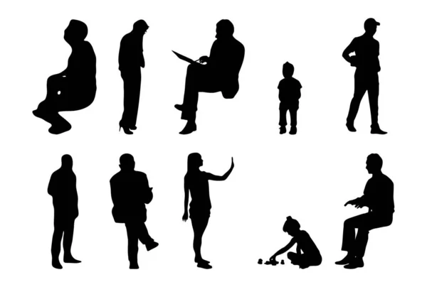 Vector Silhouettes Outline Silhouettes People Contour Drawing People Silhouette Icon — 스톡 벡터