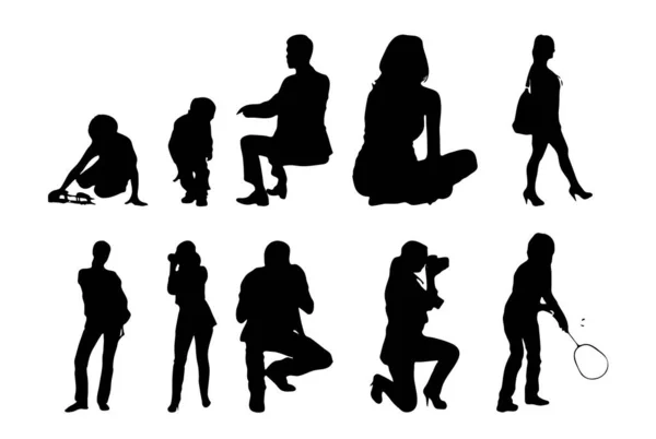 Silhouettes Vectorielles Silhouettes Esquissées Personnes Dessin Contour Silhouette Personnes Icône — Image vectorielle