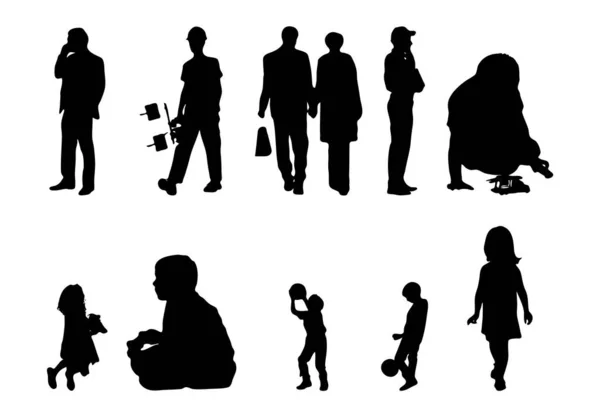 Vektor Silhouetten Umrisse Von Menschen Konturzeichnung Menschen Silhouette Icon Set — Stockvektor