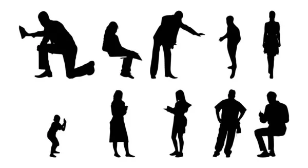 Vektor Silhouetten Umrisse Von Menschen Konturzeichnung Menschen Silhouette Icon Set — Stockvektor