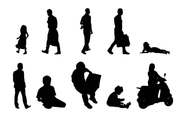 Vektor Silhouetten Umrisse Von Menschen Konturzeichnung Menschen Silhouette Icon Set — Stockvektor