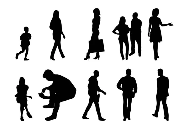 Vektor Silhouetten Umrisse Von Menschen Konturzeichnung Menschen Silhouette Icon Set — Stockvektor